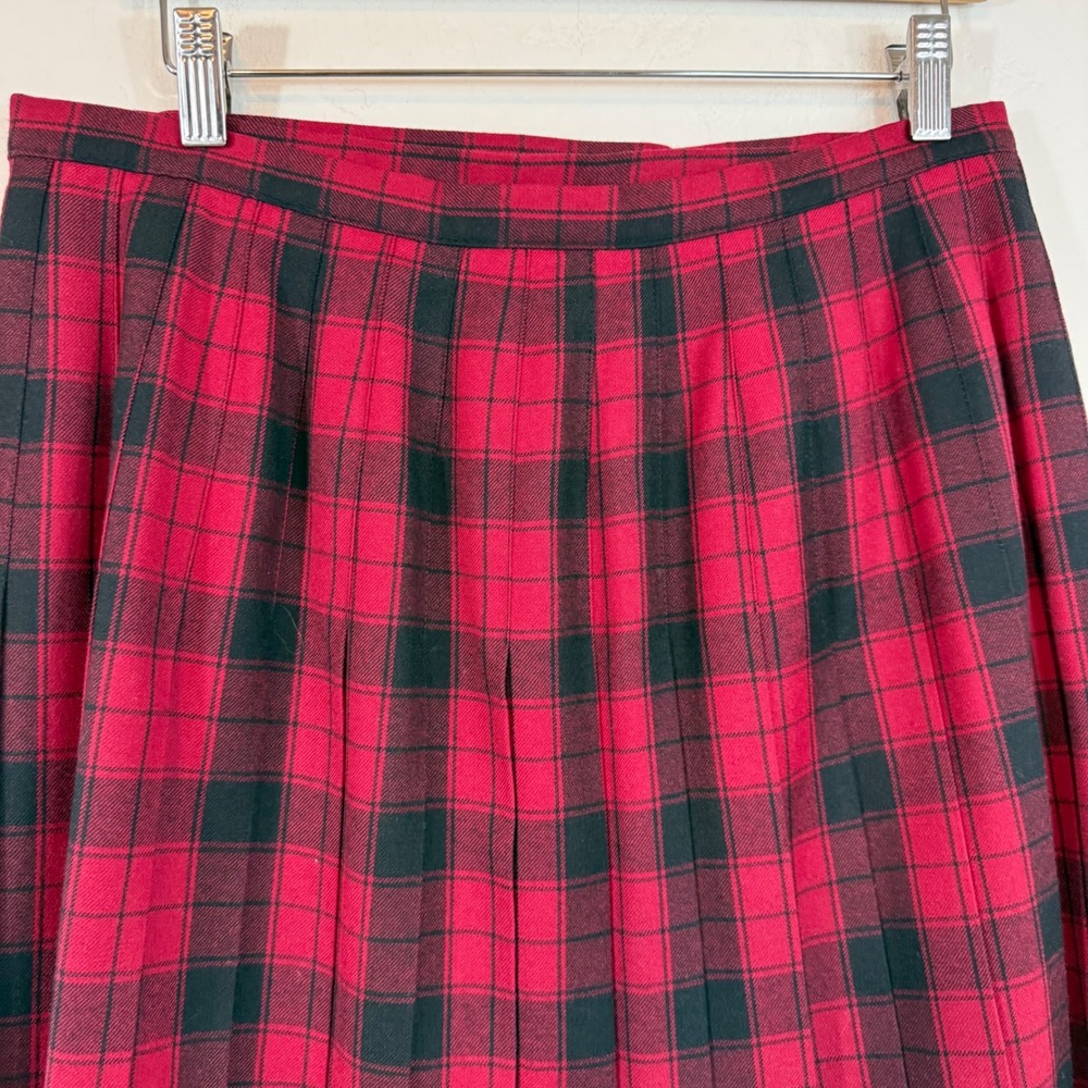Vintage Laura Ashley Wool Plaid Pleated Skirt US 12 Red Tartan Academia Kilt - Picture 6 of 12
